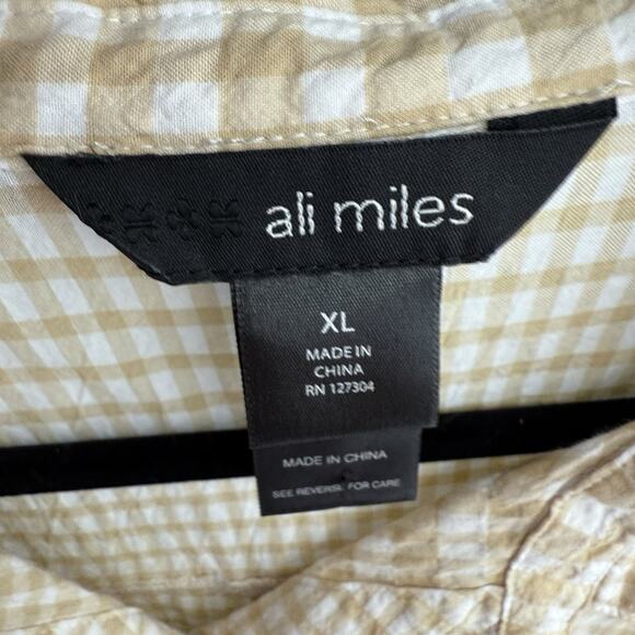 Ali Miles Top Shirt Womens XL Yellow Tan Textured Button Breathable Seersucker - Picture 3 of 11